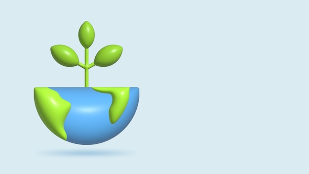 Representación 3D del globo con plántulas aisladas concepto de icono del Día de la Tierra Salvar el Medio Ambiente Mundial