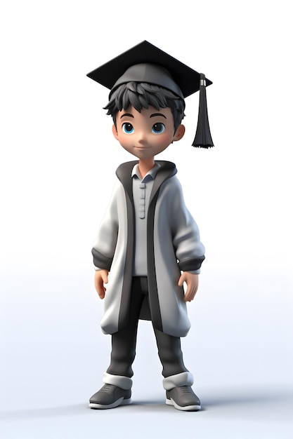 Representación 3D de un graduado con traje de soltero y gorra de soltero