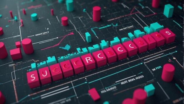 Una representación 3D de un gráfico de barras con siete barras Las barras están codificadas por colores