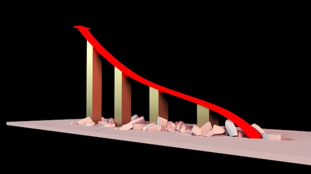 Foto representación 3d de un gráfico de crecimiento empresarial con una flecha hacia arriba y derribando barreras