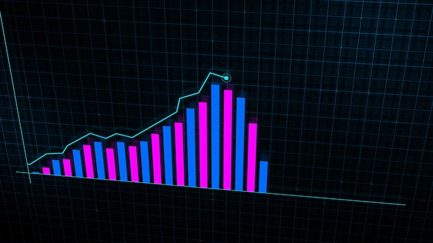 Foto representación 3d del gráfico de líneas de crecimiento de la tabla de crecimiento de ingresos digitales