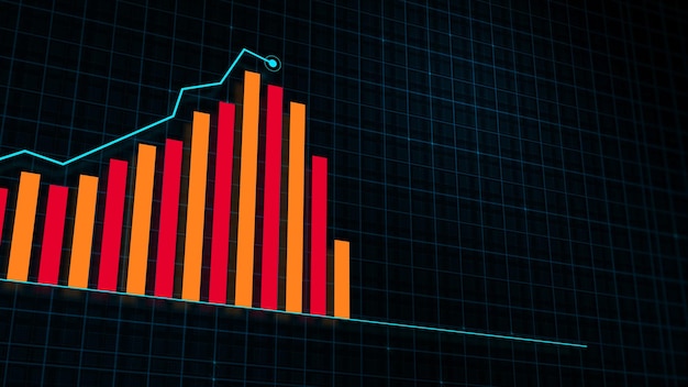 Foto representación 3d del gráfico de líneas de crecimiento de la tabla de crecimiento de ingresos digitales