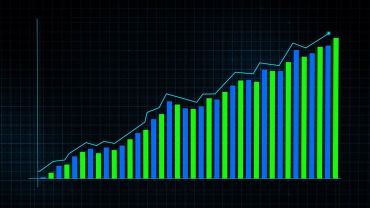 Foto representación 3d del gráfico de líneas de crecimiento de la tabla de crecimiento de ingresos digitales