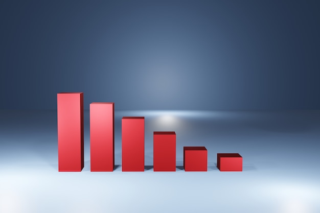 Representación 3D de gráfico de negocios con gráfico rojo