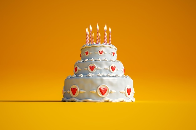 Representación 3D de un gran pastel de cumpleaños azul