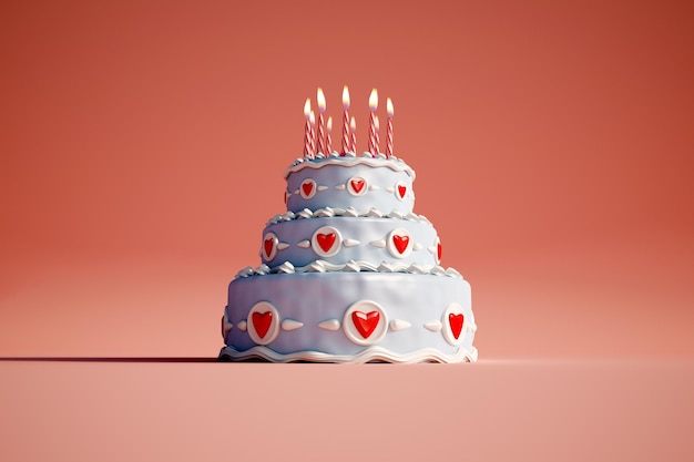 Representación 3D de un gran pastel de cumpleaños azul