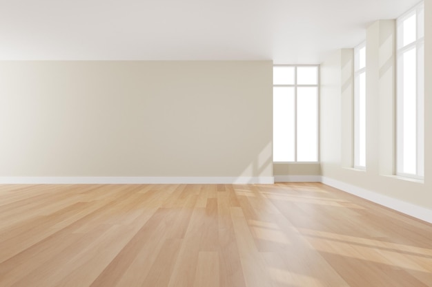 Foto representación 3d de habitación blanca vacía y suelo de madera fondo interior contemporáneo