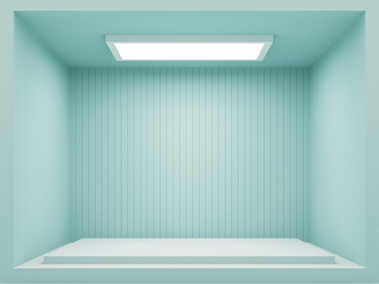 representación 3D de la habitación de emtry interior de la pared de color verde claro aqua
