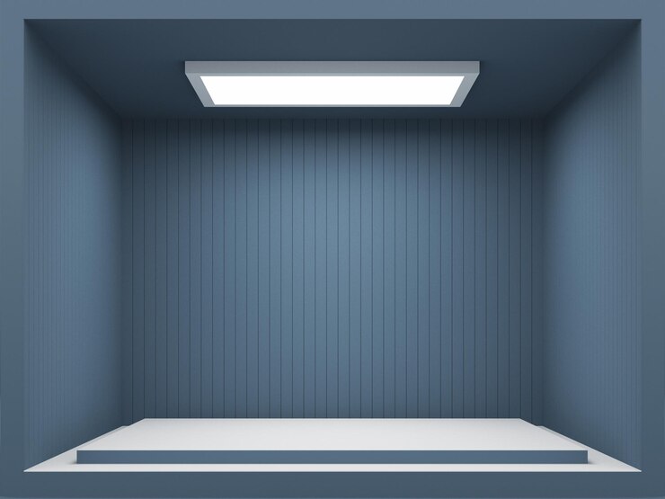 representación 3D de la habitación interior de la pared de color azul marino oscuro