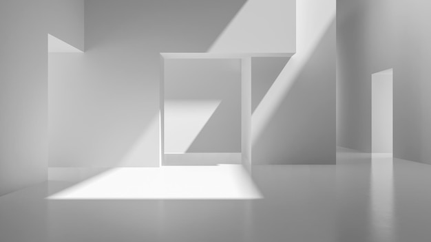 Representación 3D de la habitación vacía abstracta blanca interior