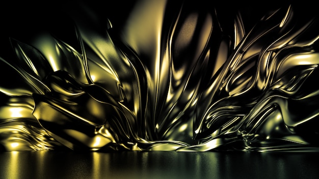 Representación 3D de hermosos pliegues dorados y remolinos