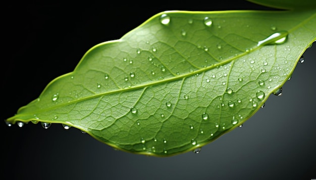 una representación en 3D de una hoja solitaria con una sola gota de rocío