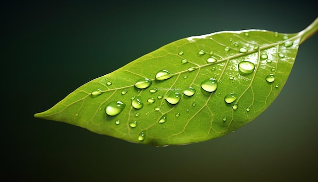 una representación en 3D de una hoja solitaria con una sola gota de rocío