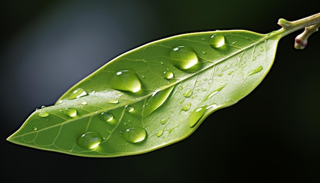 una representación en 3D de una hoja solitaria con una sola gota de rocío