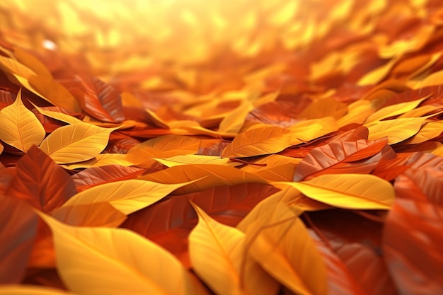 representación en 3D de las hojas de otoño en el suelo