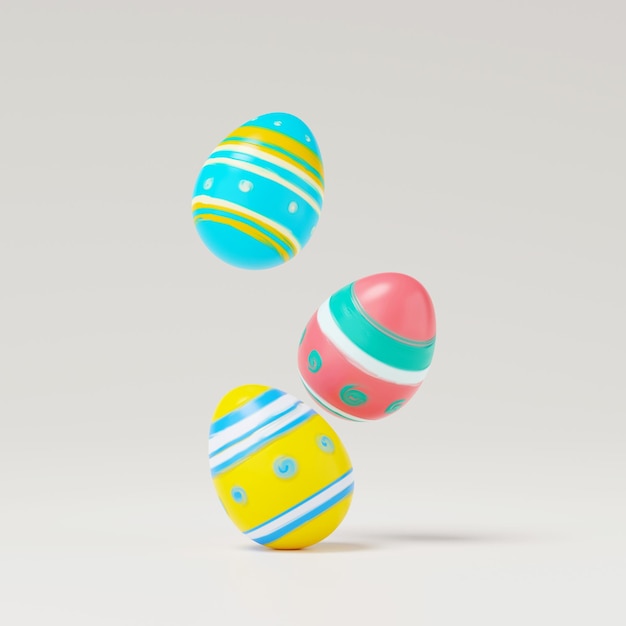 Representación 3D de huevos de Pascua sobre fondo blanco.