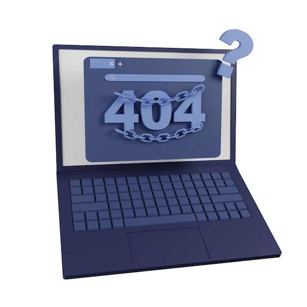 representación 3d icono 404 pantalla de error ilustración de computadora