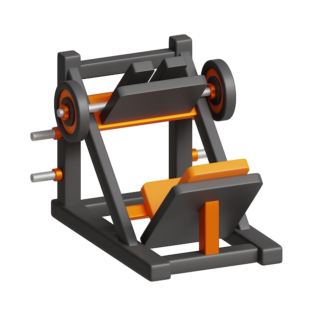Representación 3D del icono de fitness de la máquina de prensa de piernas aislado en fondo blanco