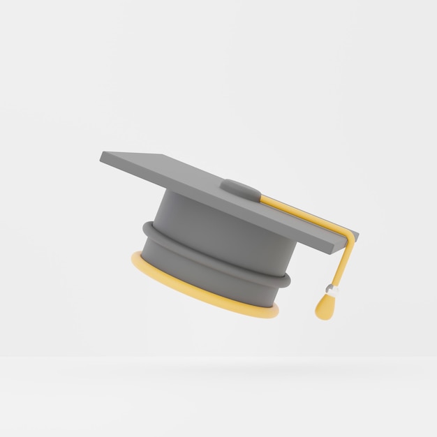 Representación 3d del icono de la gorra de graduación en un fondo limpio para maquetas y banner web Diseño de interfaz de dibujos animados concepto mínimo de metaverso