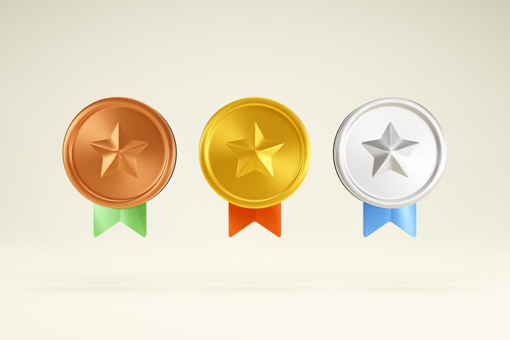 Representación 3D Icono de medalla 3D Medalla Pastel Símbolo de medalla Medalla Oro Plata Cobre