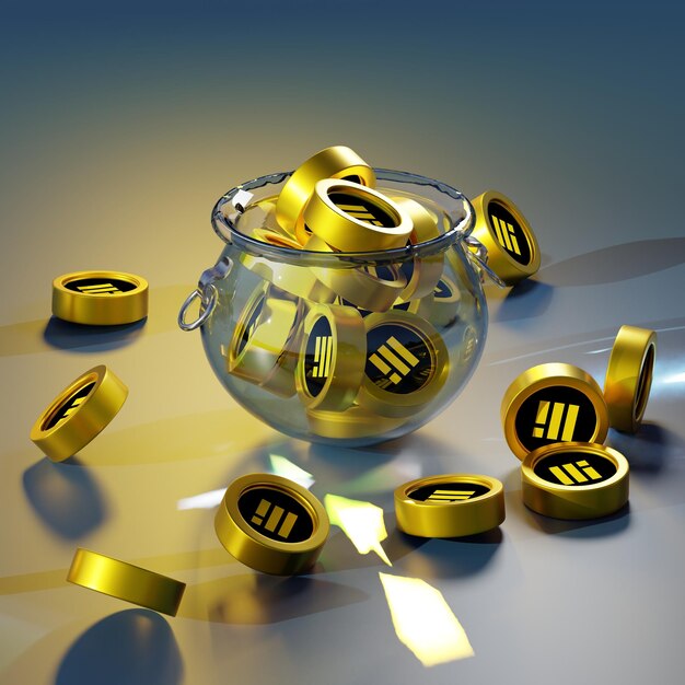 Representación 3D del icono de moneda Binance USD BUSD en una olla