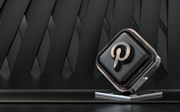 Representación 3D icono de Pinterest banner de redes sociales fondo abstracto oscuro