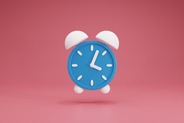 Representación 3D Icono de símbolos de reloj de alarma azul circular sobre fondo Vista frontal roja