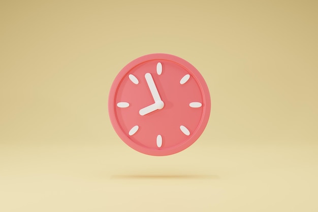 Representación 3D Icono de símbolos de reloj rojo circular sobre fondo Vista frontal amarilla