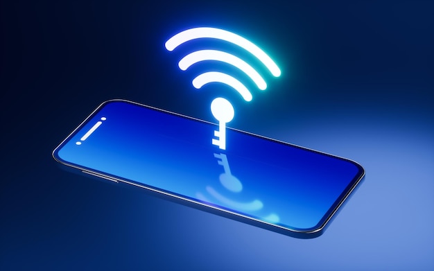Representación 3d de icono de teléfono móvil y wifi