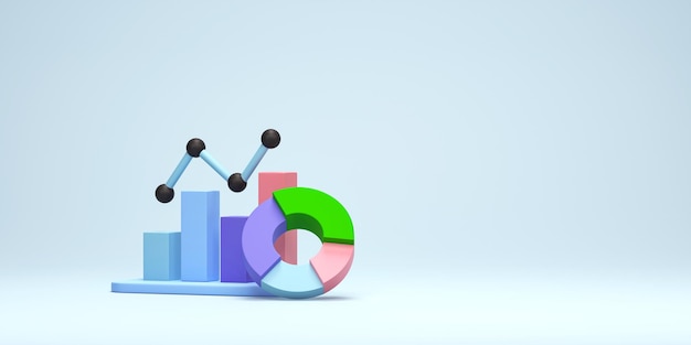 Representación 3D Ilustración 3D Gráfico empresarial Gráfico ascendente para el crecimiento hacia adelante Concepto de estadísticas de histogramas de gráficos económicos