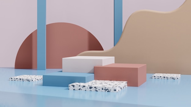 Representación 3D Ilustración abstracta Simulacros de podio de formas geométricas abstractas para el diseño de productos