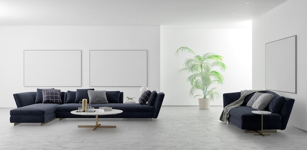 Representación 3D de ilustración de sala de interiores brillantes modernos de lujo grande