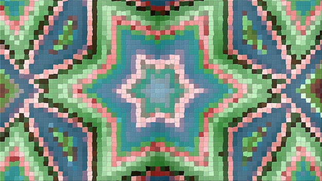 Representación 3D de una imagen abstracta de un mosaico. Composición brillante de patrones simétricos