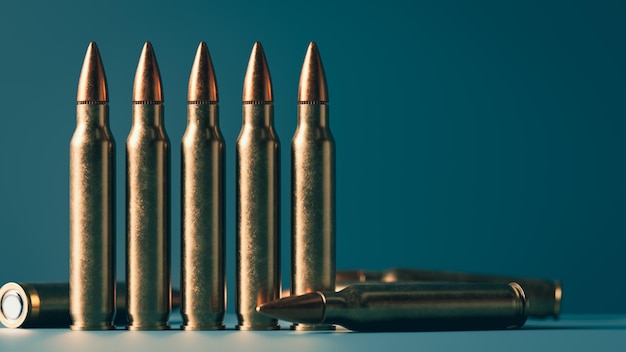 Representación 3d de la imagen del concepto de bala de rifle de 556 mm