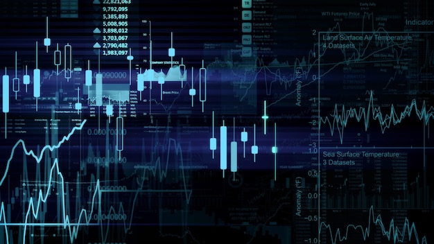 Representación 3D de índices bursátiles en el espacio virtual Recesión del crecimiento económico