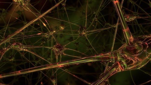 Representación 3D de inteligencia artificial con red neuronal artificial y sinapsis