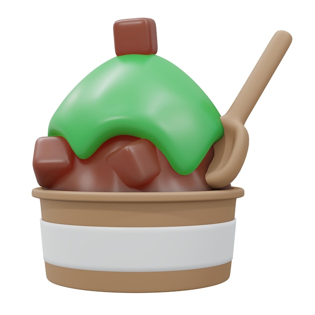 Foto representación 3d para ir taza de helado de té verde chocolate hielo suave aislado en blanco estilo de dibujos animados de presentación 3d