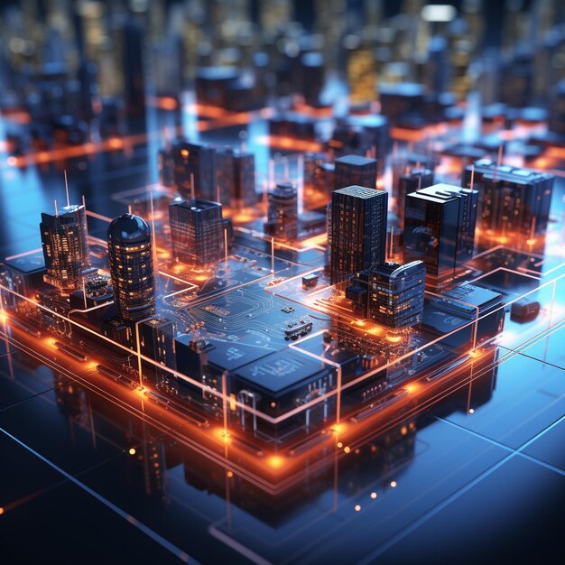 Representación 3d isométrica de la ciudad