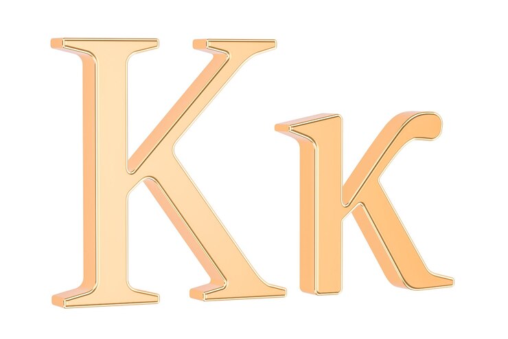 Foto representación 3d de la letra griega dorada kappa