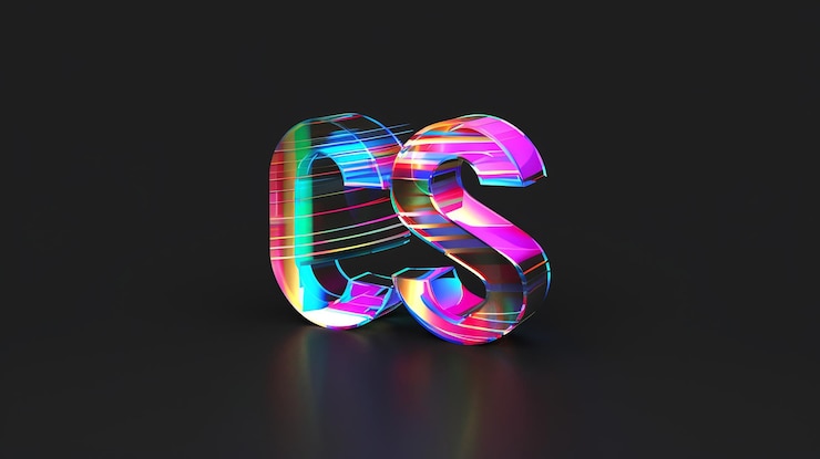 Foto una representación 3d de las letras cs en un estilo holográfico iridescente