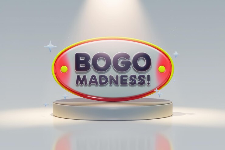Foto una representación en 3d de un letrero de bogo madness con un reflector