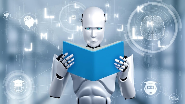 Representación 3D del libro de lectura robot hominoide