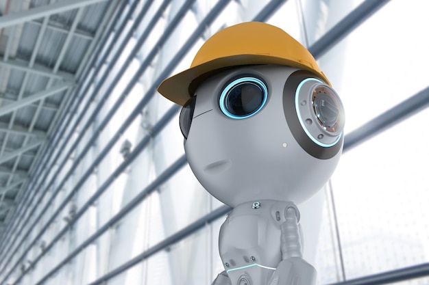 Representación 3D lindo robot de inteligencia artificial con carácter de ingeniero