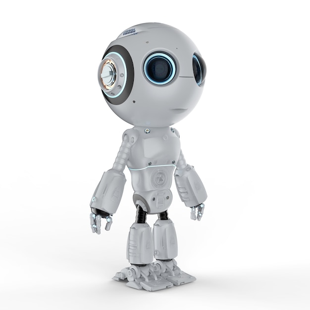 Representación 3D lindo robot de inteligencia artificial con personaje de dibujos animados