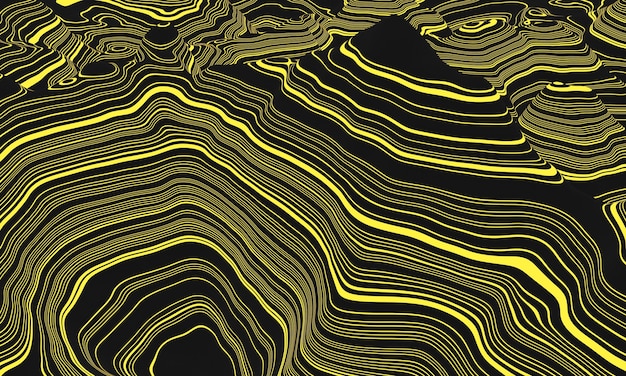 Representación 3D Líneas de contorno de montaña amarilla