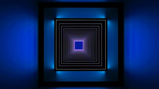 Representación 3D, líneas luminosas, túneles, luces de neón, realidad virtual Resumen de antecedentes portal continuo espectro de curva cuadrada lóbulo azul brillante espectáculo de láser