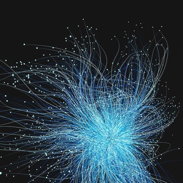 Foto representación 3d de líneas y puntos de crecimiento azul