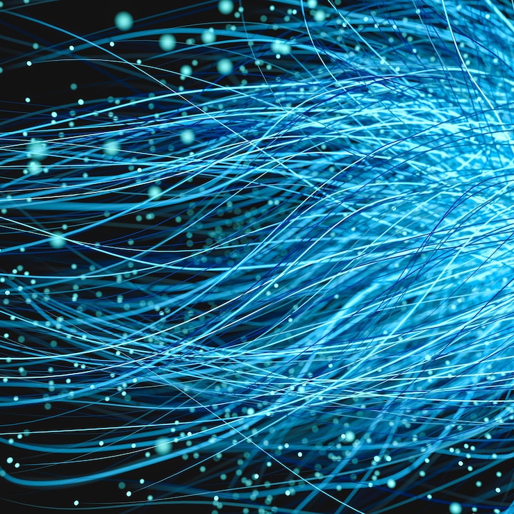 Foto representación 3d de líneas y puntos de crecimiento azul