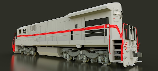 Representación 3d de la locomotora ferroviaria diesel gris moderna