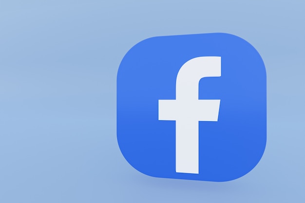 Foto representación 3d del logotipo de la aplicación de facebook sobre fondo azul